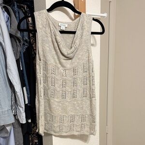 Sundance Cream Sleeveless Cowl Neck Openwork Knit Top